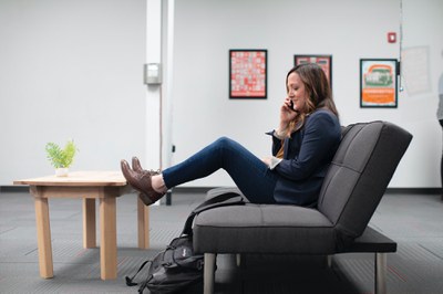 worker in office lobby